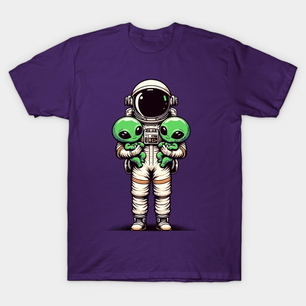 Astronaut carrying alien babies T-Shirt by Art_Boys